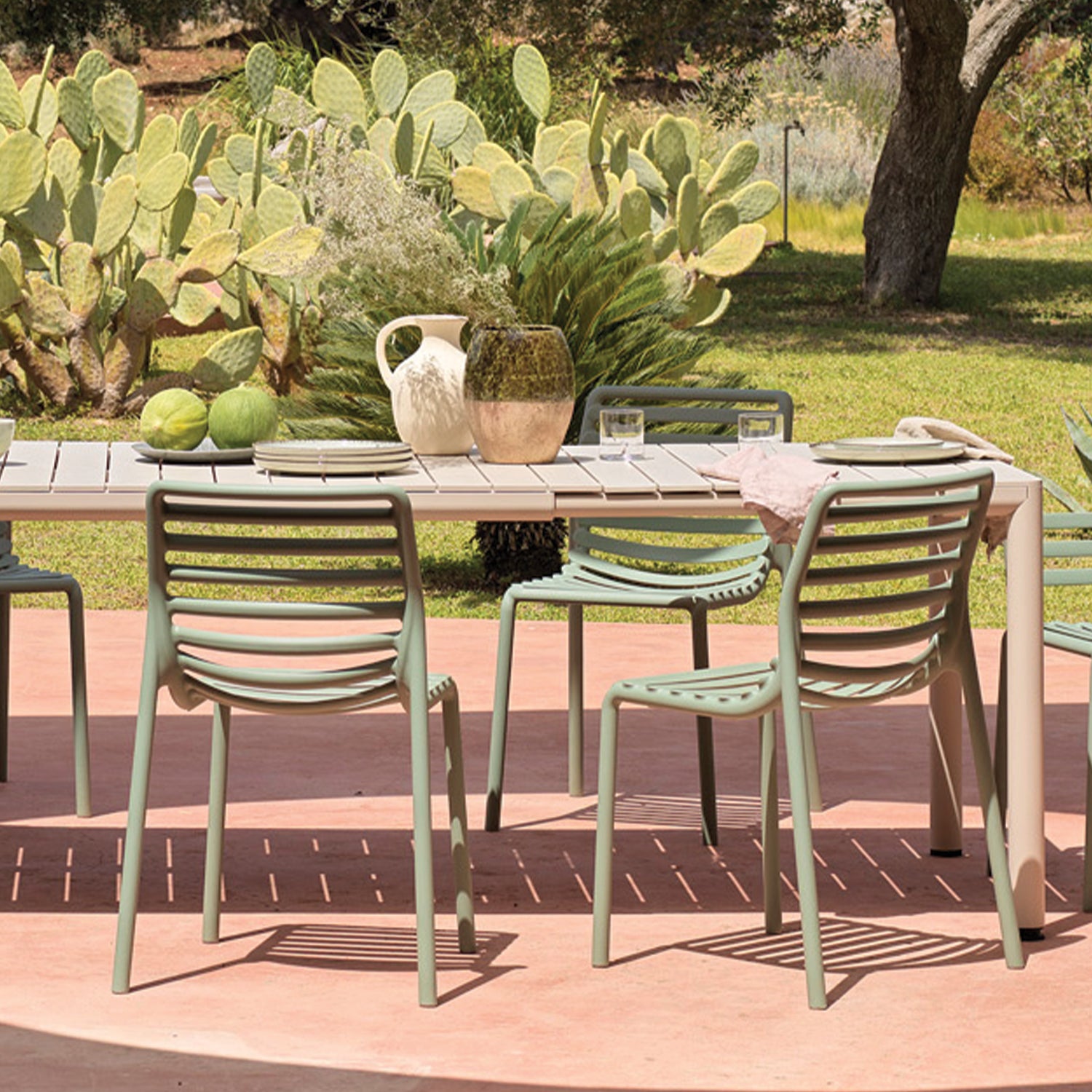 Comfortable and chic Doga Armless Chair by Nardi set of 2 designed to elevate your seating game with Italian-inspired design and practicality