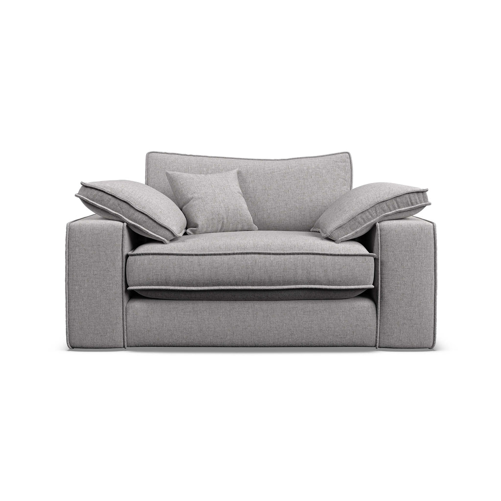 Astoria Cuddle Chair in Grey Fabric On A WhiteBackground