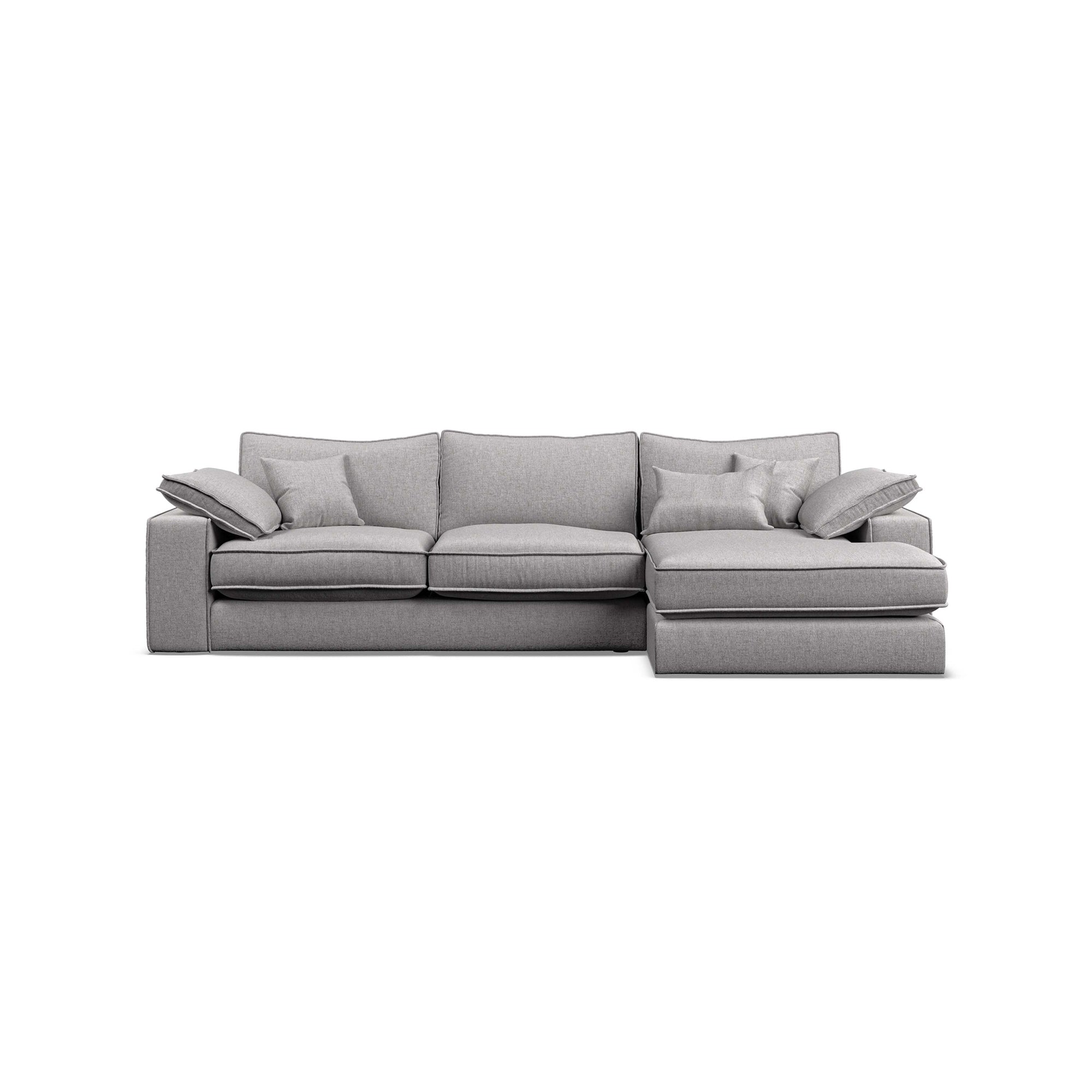 Astoria Large Chaise Sofa right-hand facing with clean lines and feather-filled arm pads