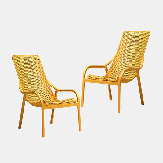 Garden Set - x2 Net Lounge Chairs By Nardi - Mustard