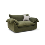 Bayswater Cuddle Chair In Matt Chenille Olive With Scatter Cushion