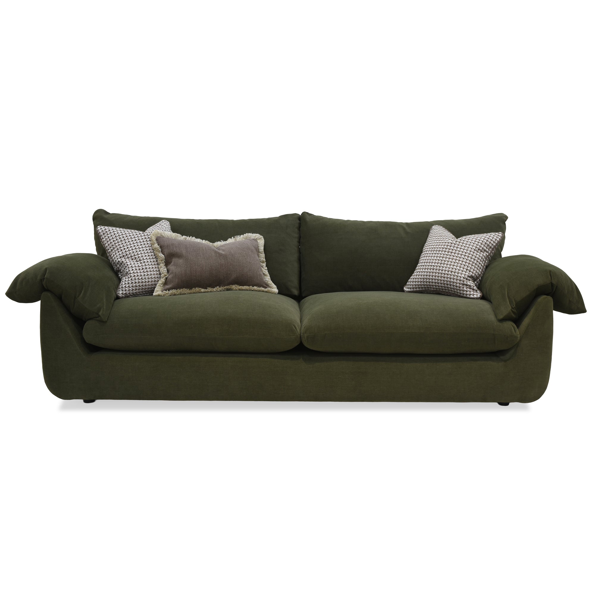 Bayswater Extra Large Green sofa with cushions on a white background