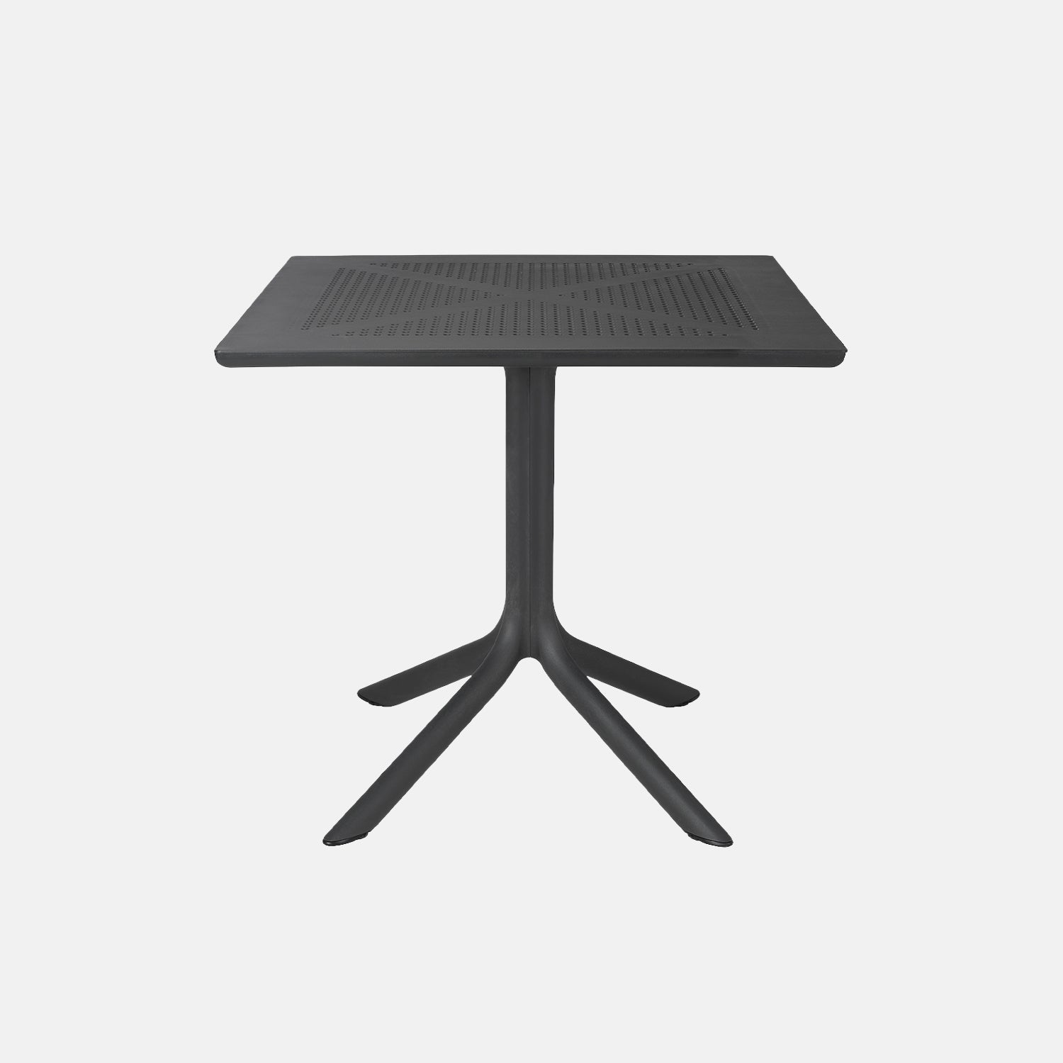 Black clip 80 square outdoor dining table with a minimalist design on a white background