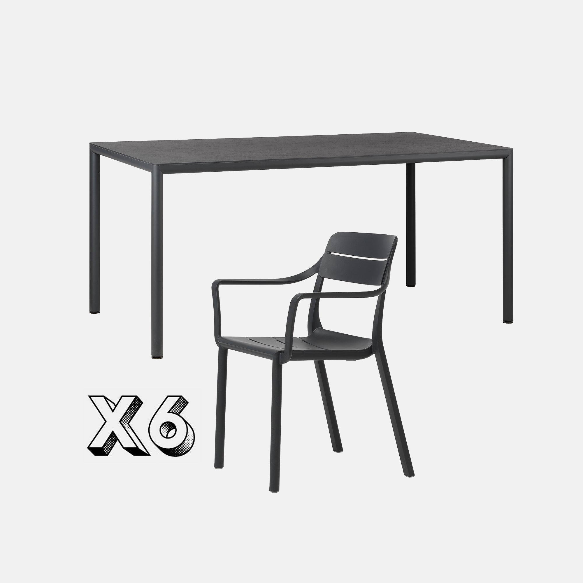 Dining Set - Piave 160cm Garden Table & Cassia Armchairs - Anthracite