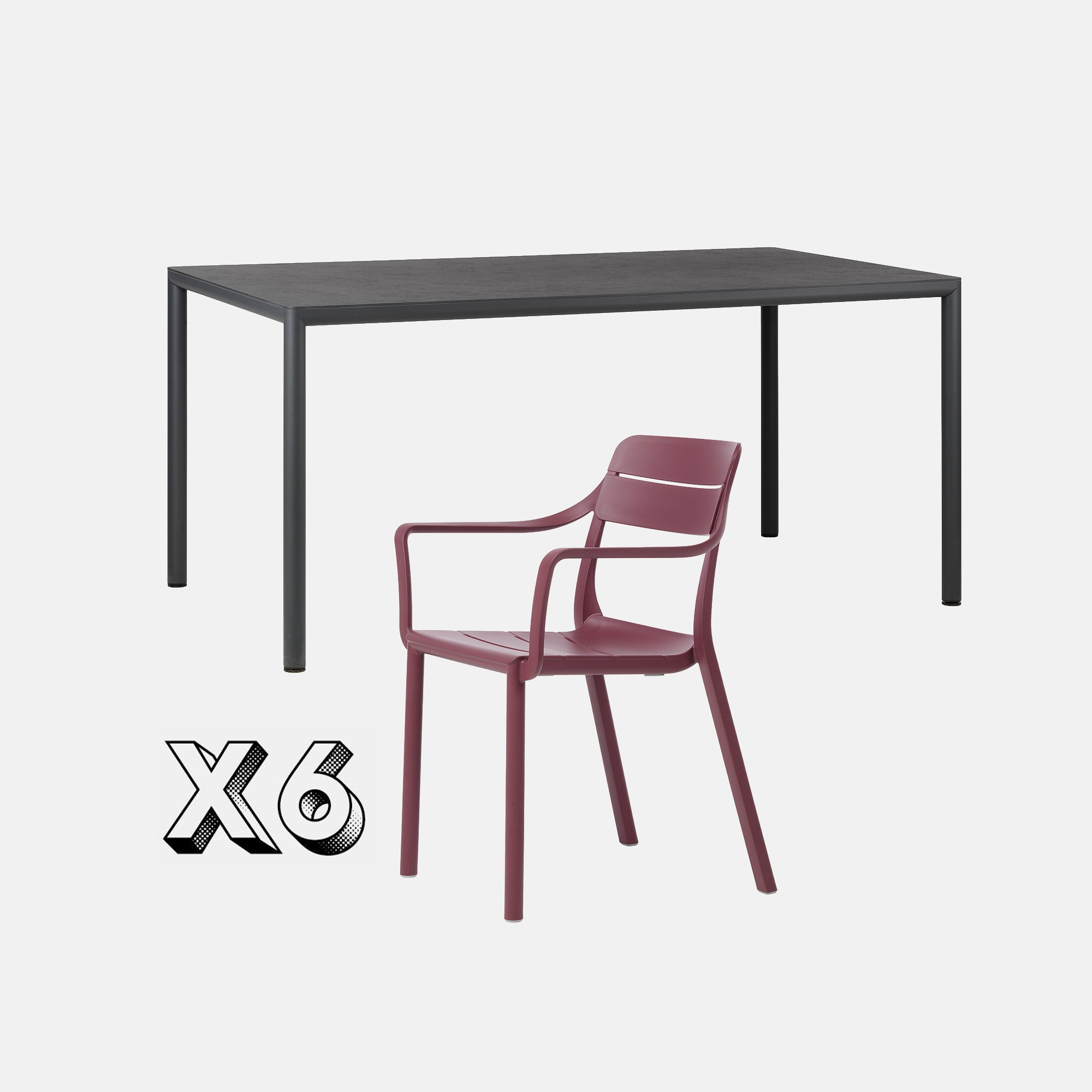 Dining Set - Piave 160cm Garden Table & Cassia Armchairs - Anthracite