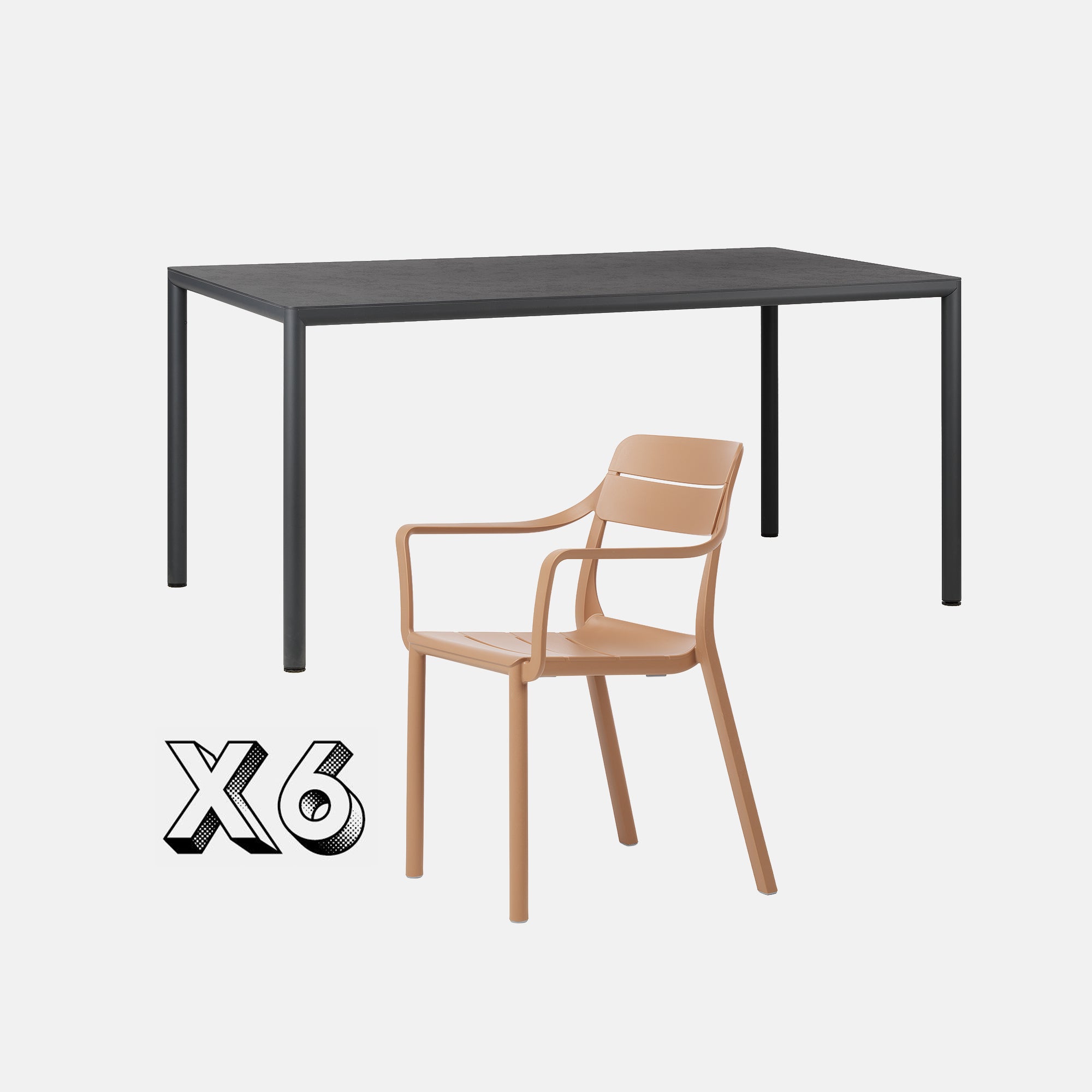 Dining Set - Piave 160cm Garden Table & Cassia Armchairs - Anthracite