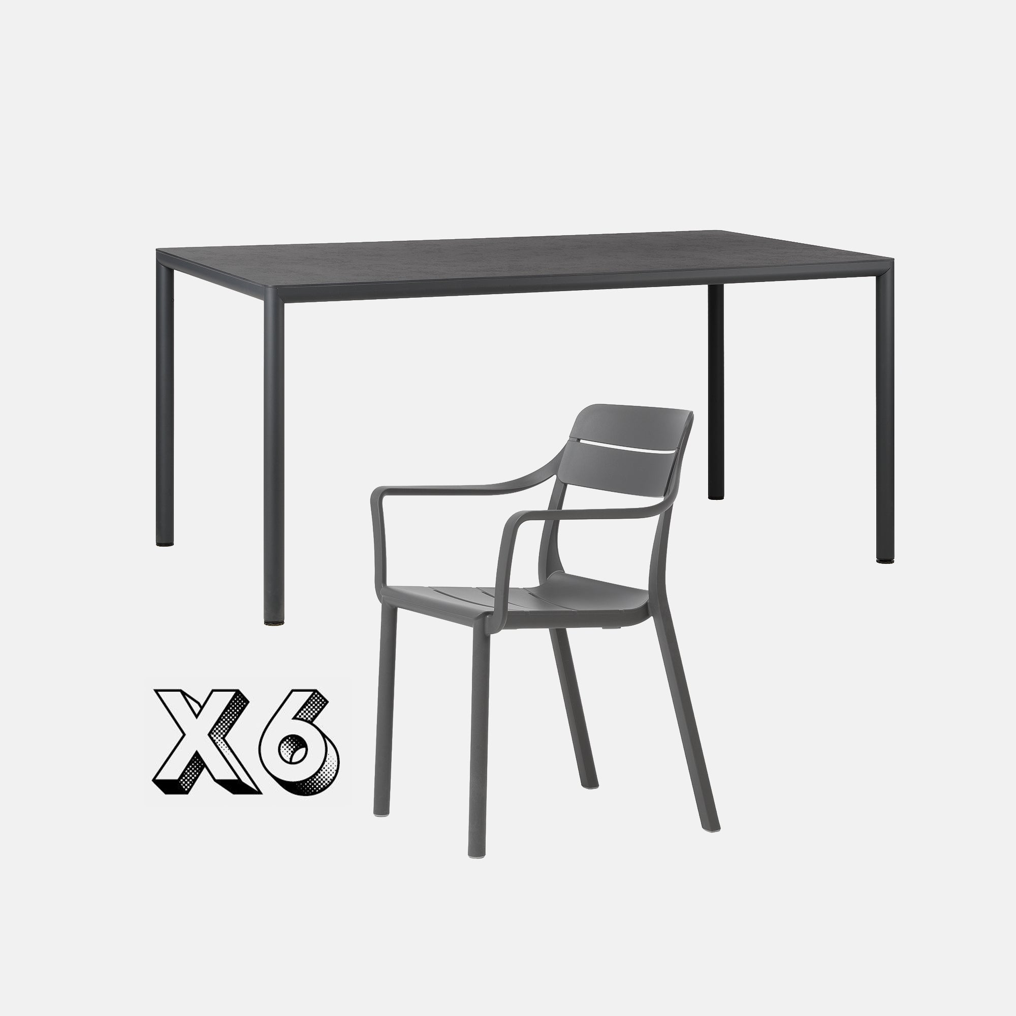 Dining Set - Piave 160cm Garden Table & Cassia Armchairs - Anthracite