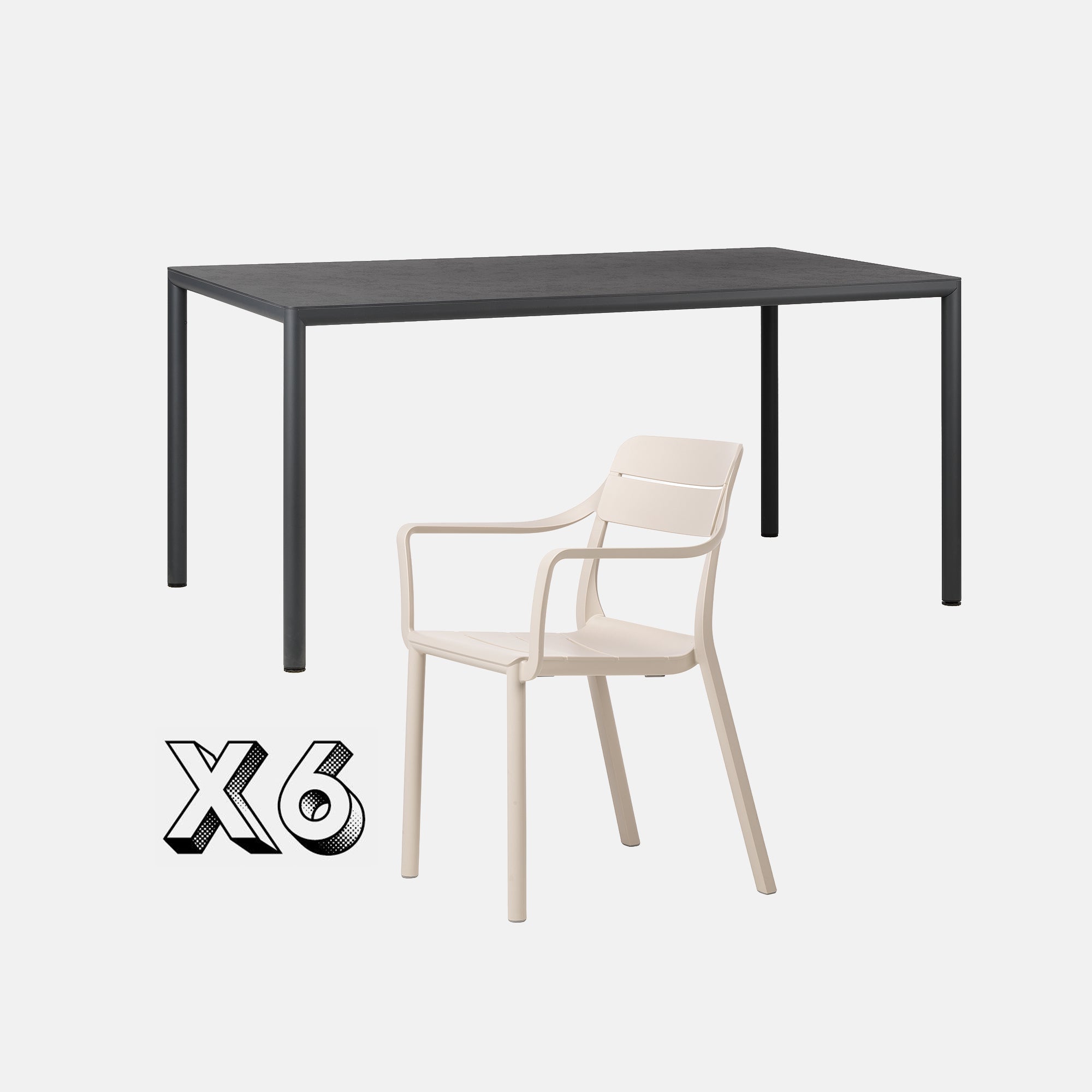 Dining Set - Piave 160cm Garden Table & Cassia Armchairs - Anthracite