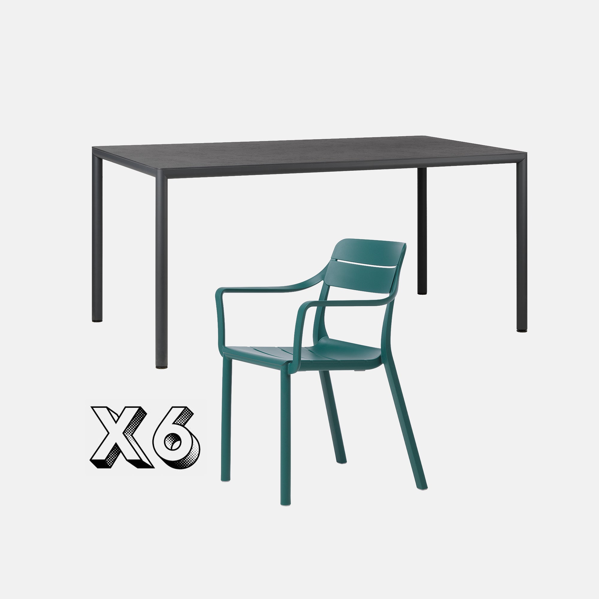 Dining Set - Piave 160cm Garden Table & Cassia Armchairs - Anthracite