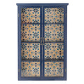 Blue wall-mounted hanging cabinet with two doors and modern minimalist design.
