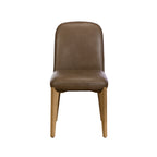 Porter brown faux-leather upholstered dining chair seat and backrest, supported by four light wood legs, shown against a plain white background.