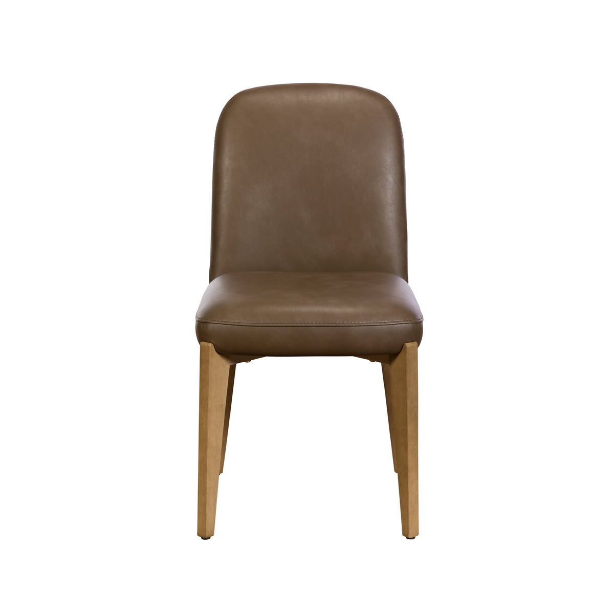 Porter brown faux-leather upholstered dining chair seat and backrest, supported by four light wood legs, shown against a plain white background.