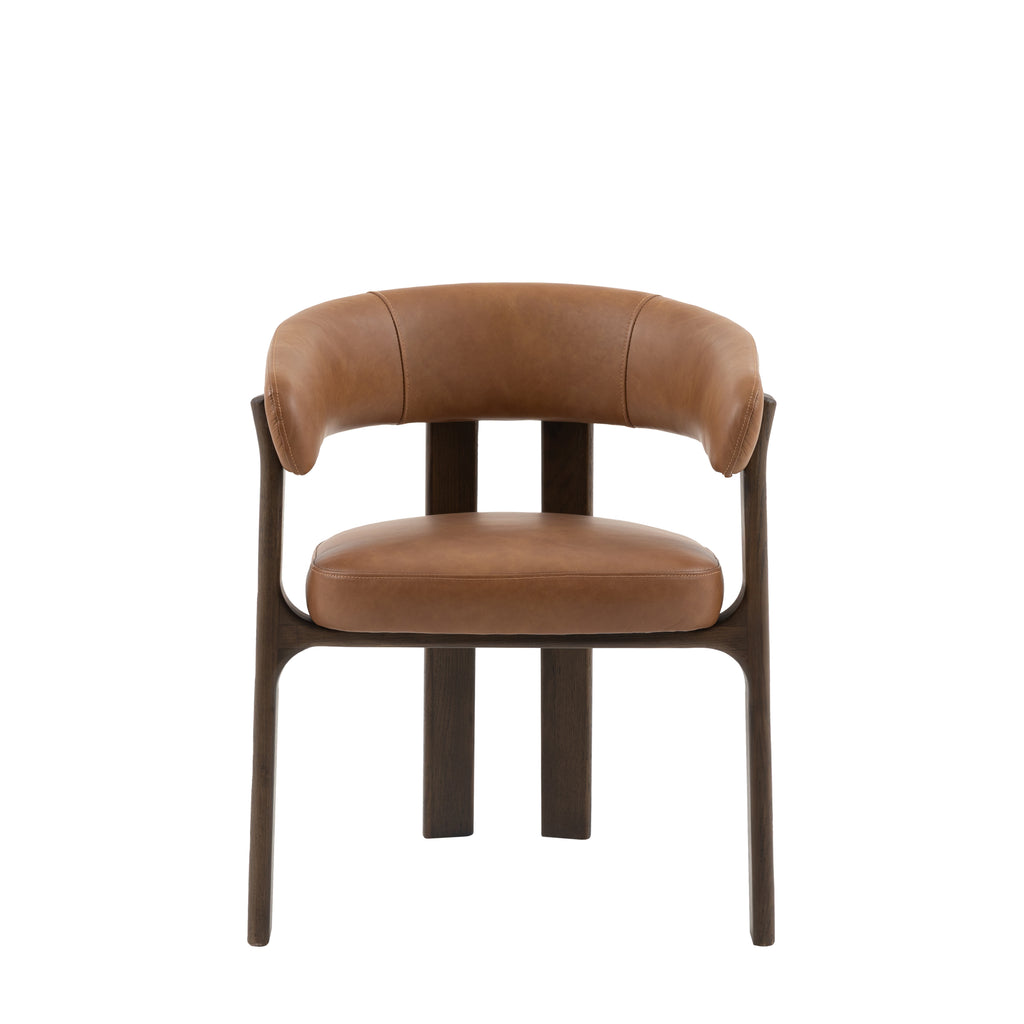 Brown leather chair with wooden frame 
