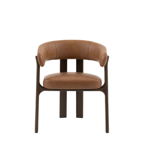 Brown leather chair with wooden frame 