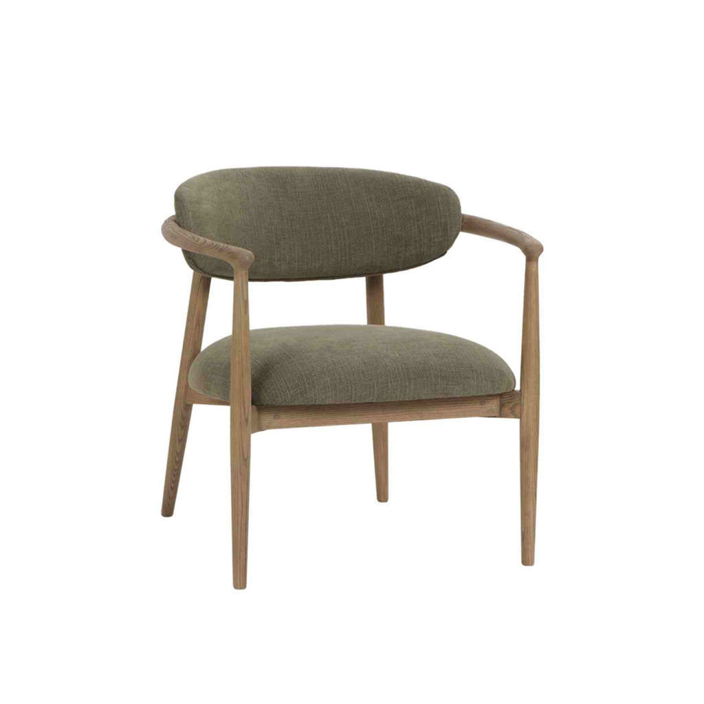 Celia Chair with green cushioned seat and backrest on a white background