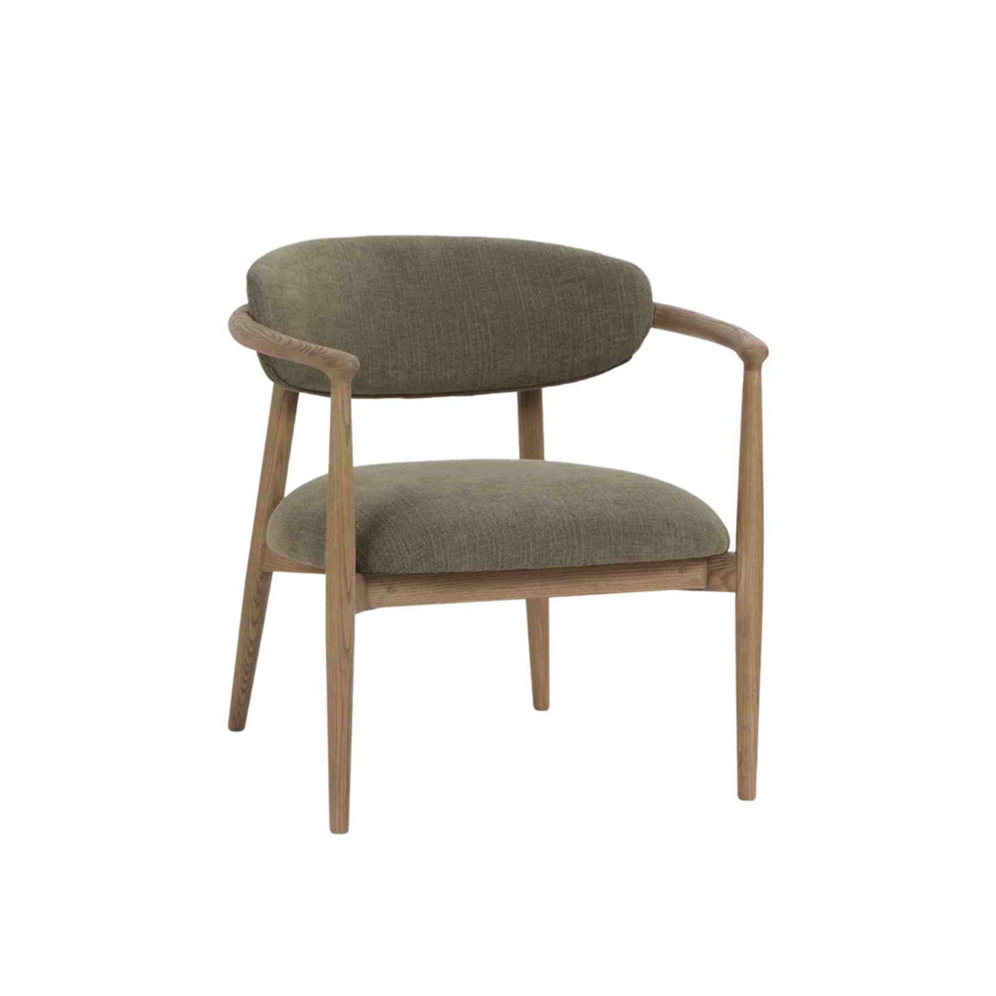 Celia Chair with green cushioned seat and backrest on a white background