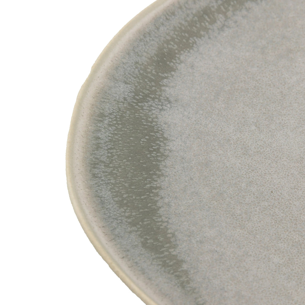 Close-up of dove grey glaze finish on ceramic dinner plate
