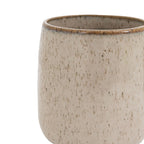Modern white oatmeal mug styled in kitchen setting