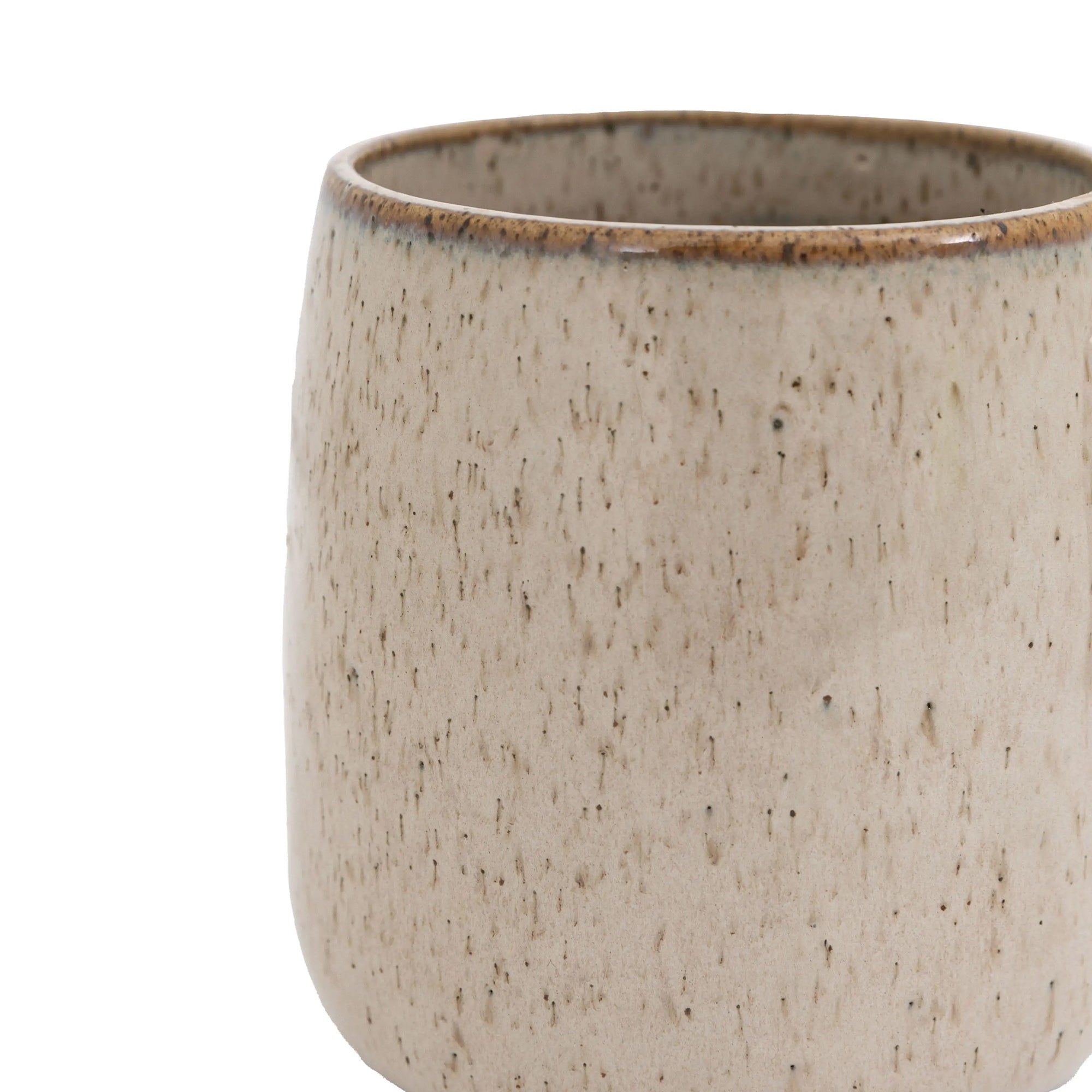 Modern white oatmeal mug styled in kitchen setting