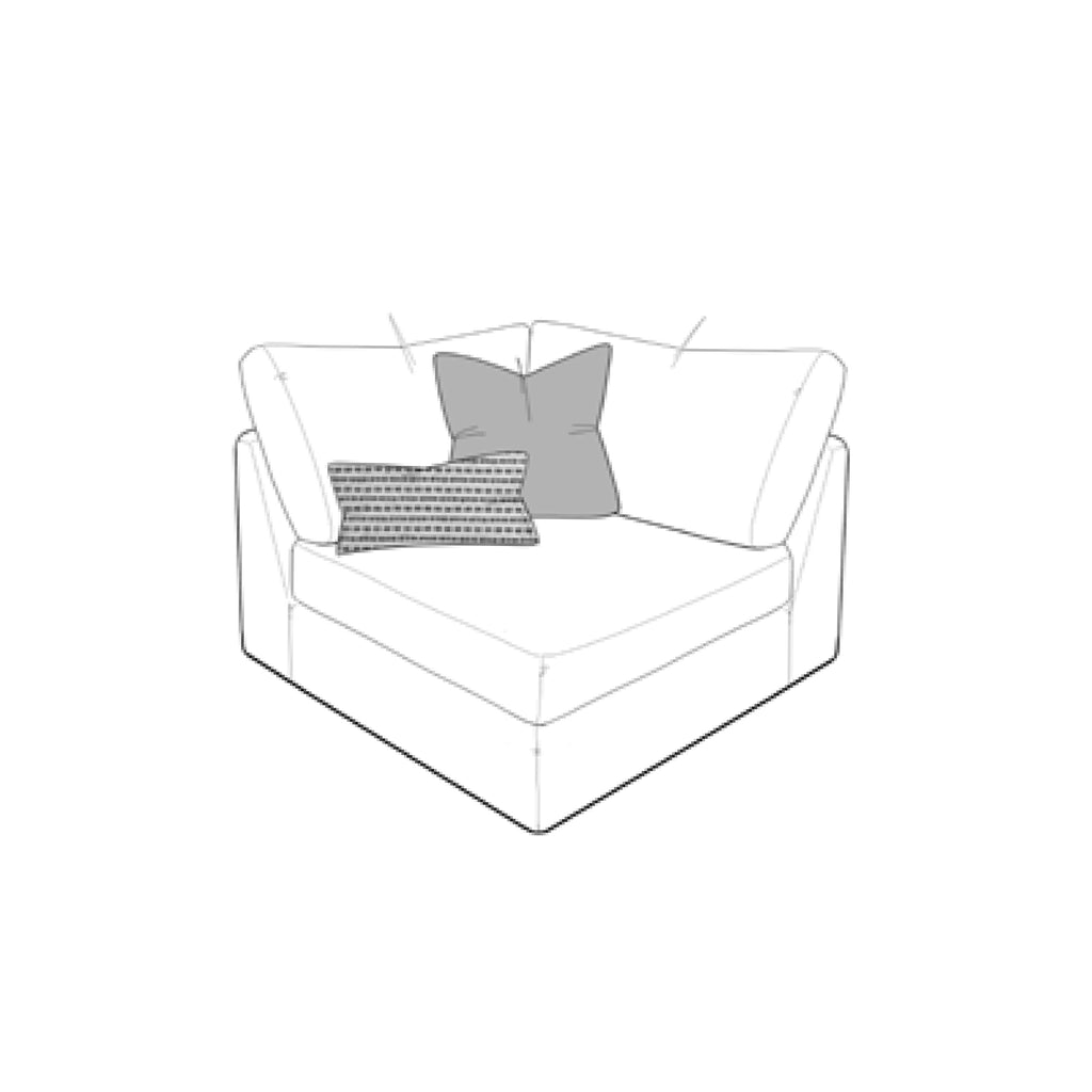 Line drawing of a Carnaby corner box sofa module with cushions on a white background