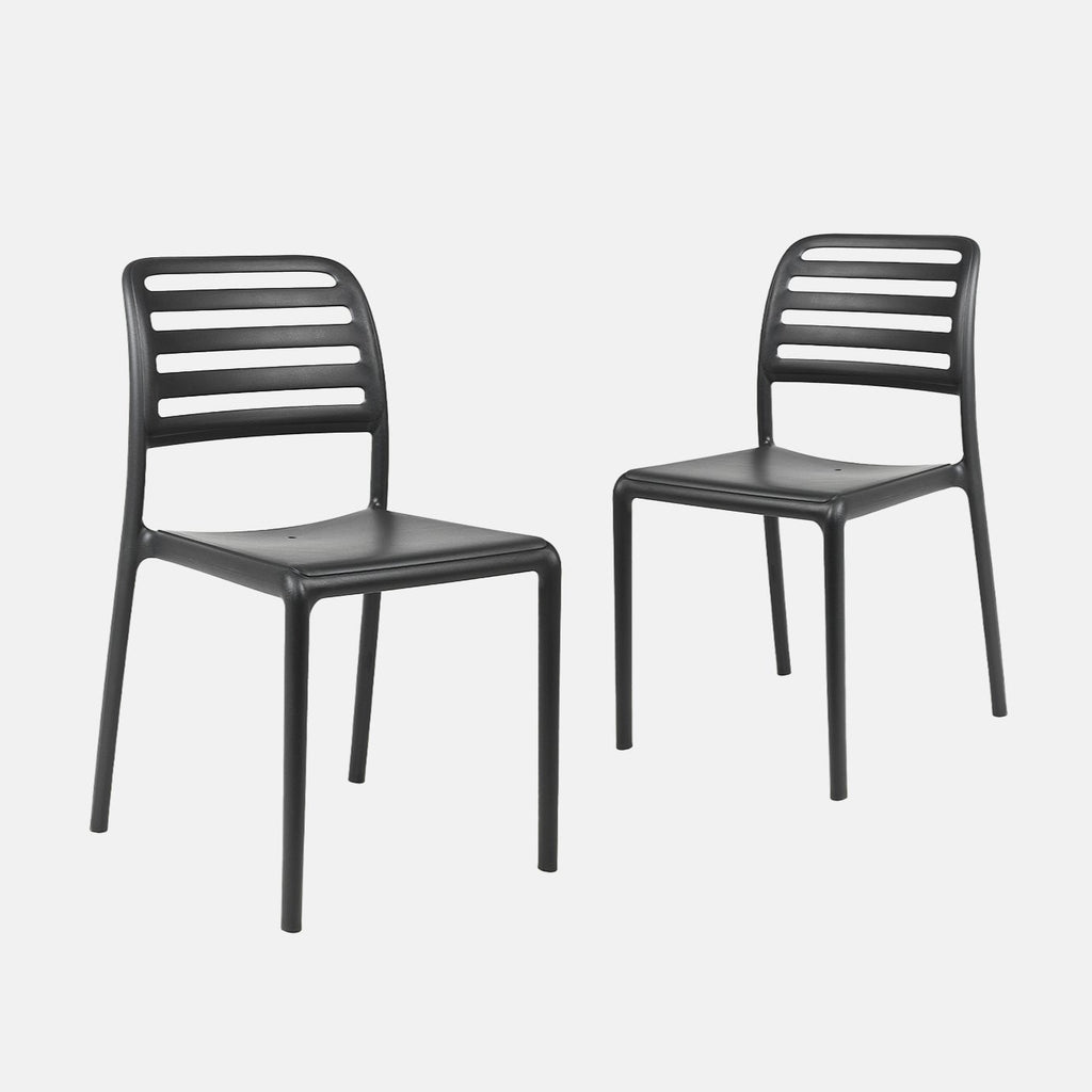 Stylish garden furniture available in neutral or vibrant finishes. Shop the Costa bistro set of 2 chairs online.