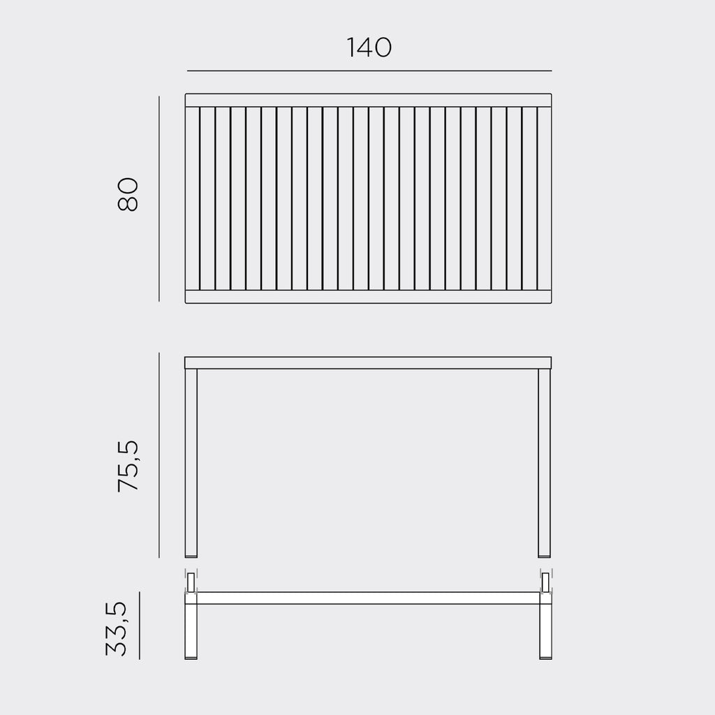 Outdoor garden bar table measuring 140x80cm. Make the table smaller & add dining chairs. Cube bar table kit and table by Nardi Outdoor.