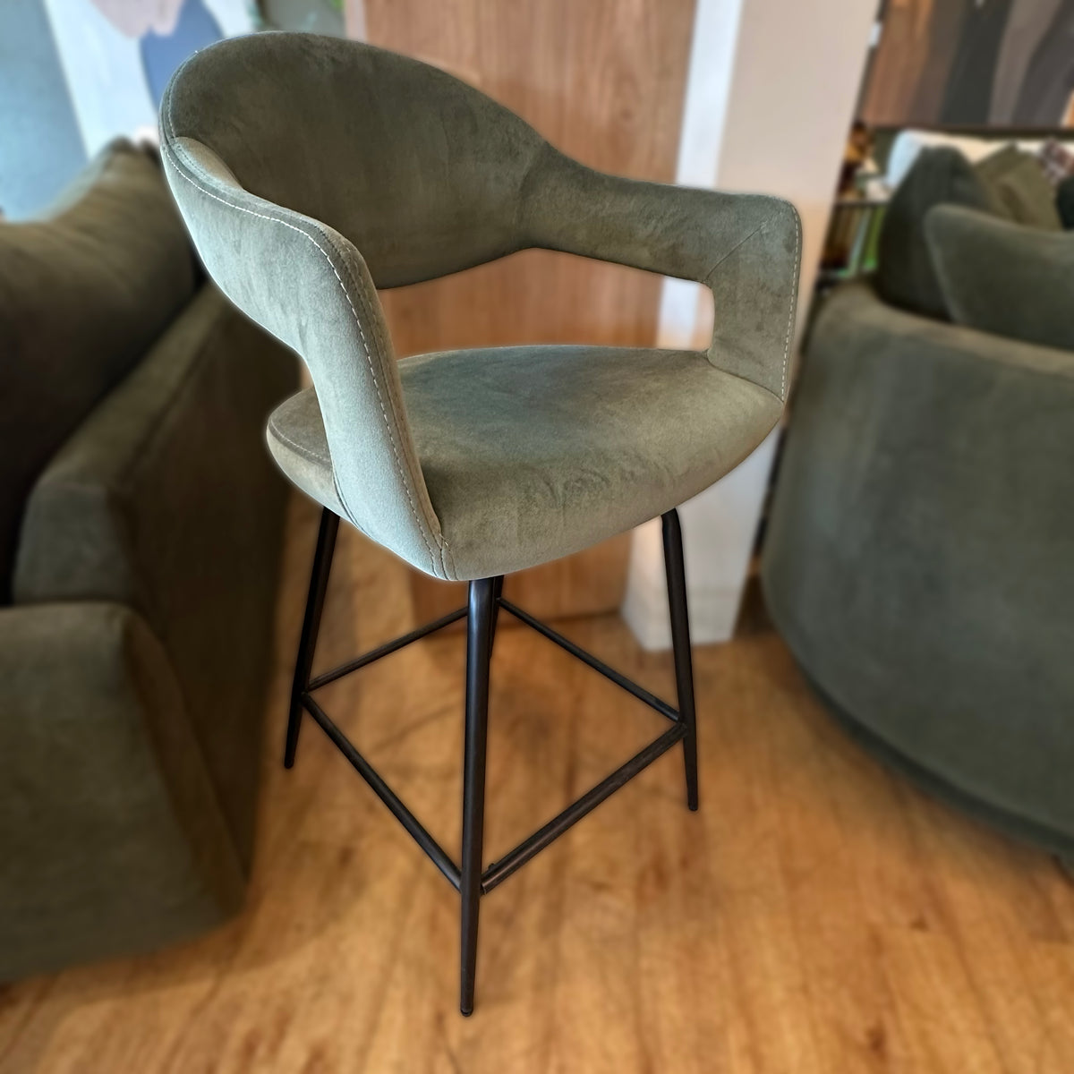 CLEARANCE - Delphine Swivel Bar Stool, Set Of 2 - Green Velvet