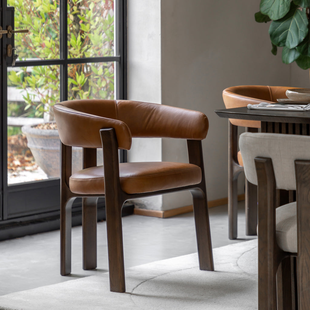 Brown dining chair in modern dining room setting