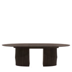 Oval dining table extended with guests seating arrangement