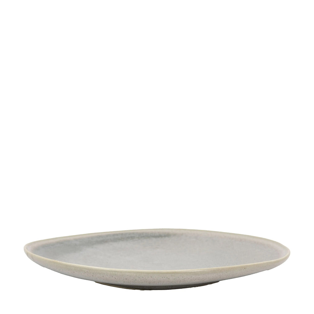Contemporary stoneware dinner plate in dove grey glaze