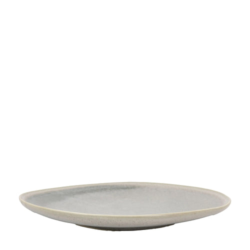 Contemporary stoneware dinner plate in dove grey glaze