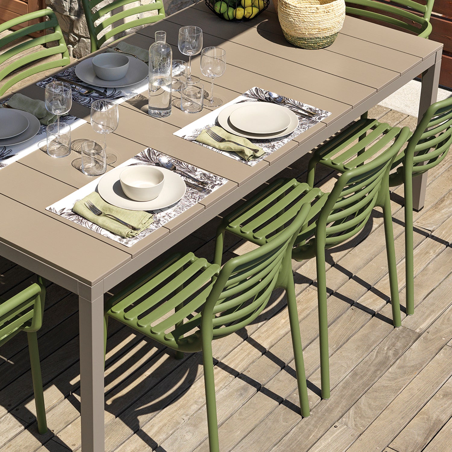 Doga Bistro Chairs in a sunny backyard dining area