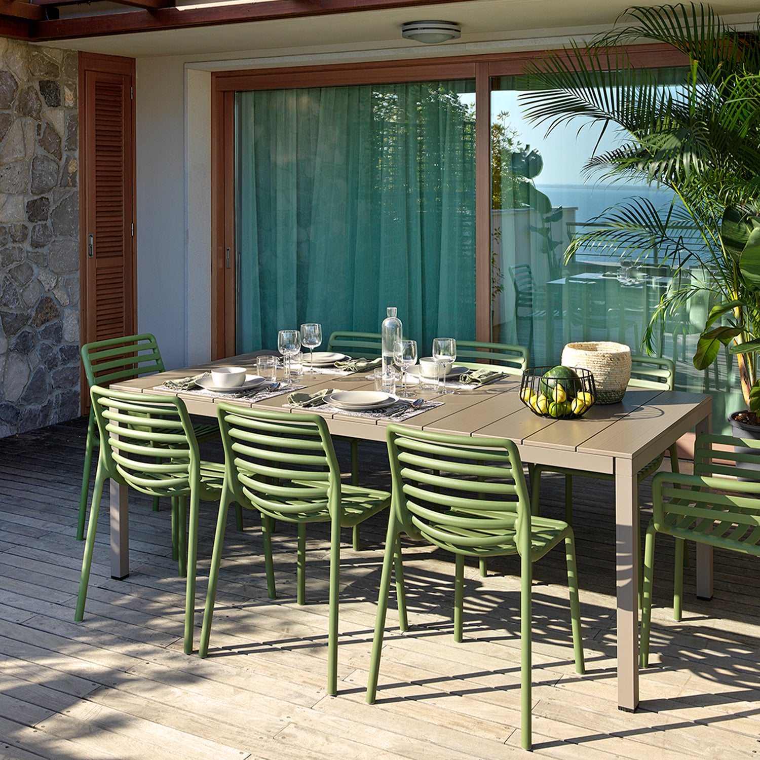 Vibrant and colourful garden furniture designed in Italy. Stackable chairs with non slip feet, ideal for UK gardens