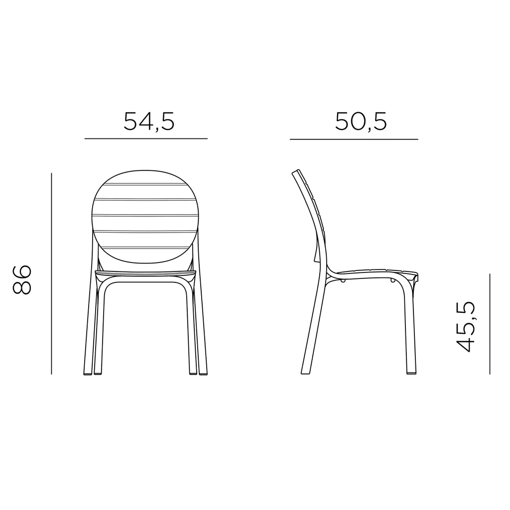 Erica no arm dining chair measurements