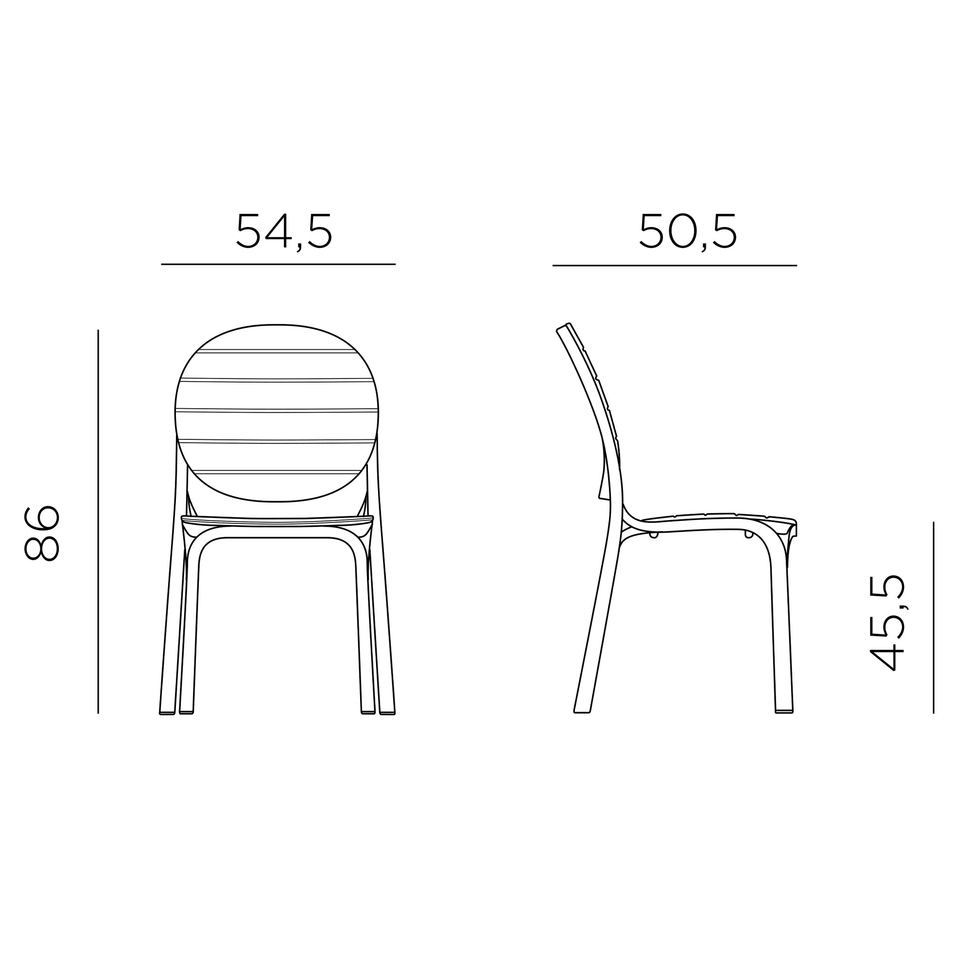 Erica no arm dining chair measurements