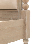 Wooden pine bed frame with detailed design on a white background