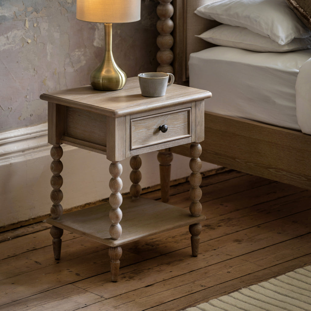 Lime Wash Bobbin Leg Artisan 1 Drawer Bedside