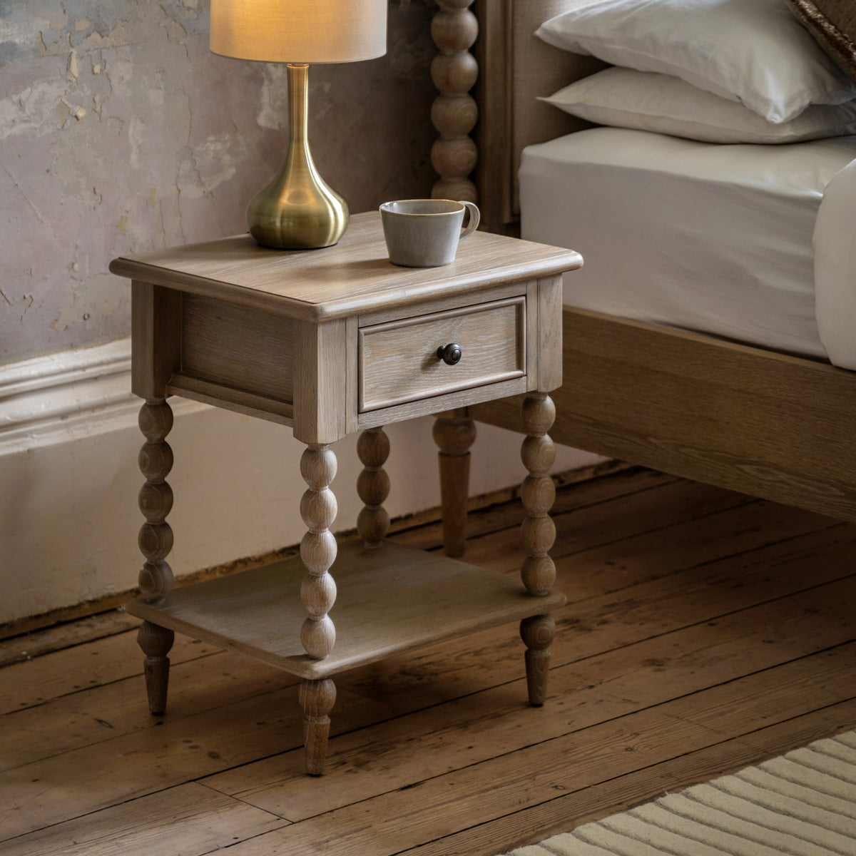 Lime Wash Bobbin Leg Artisan 1 Drawer Bedside