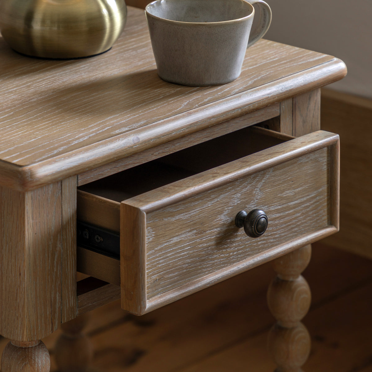 Lime Wash Bobbin Leg Artisan 1 Drawer Bedside