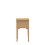 Wooden nightstand with a round drawer handle on a white background