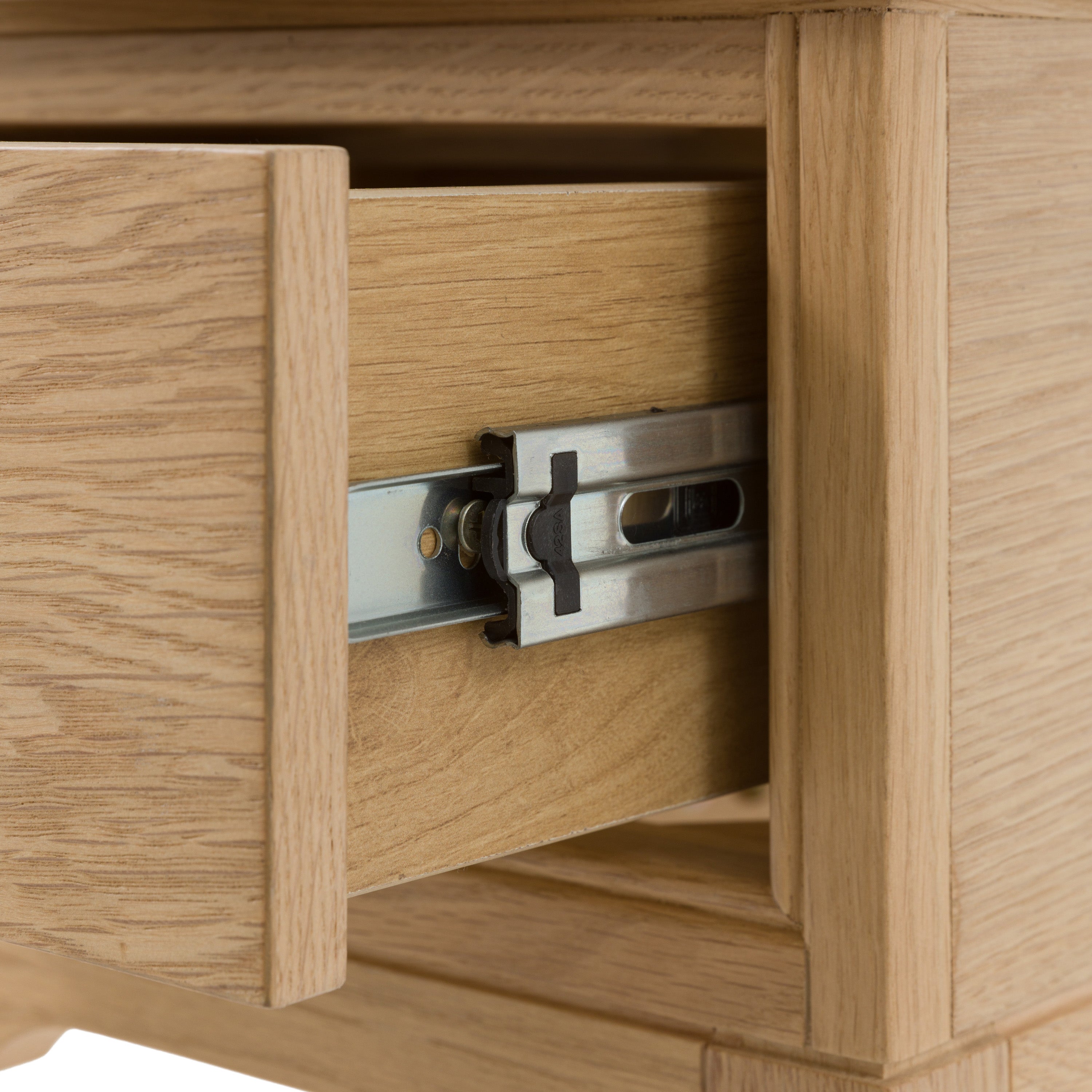 Wooden bedside drawer with metal handle and latch