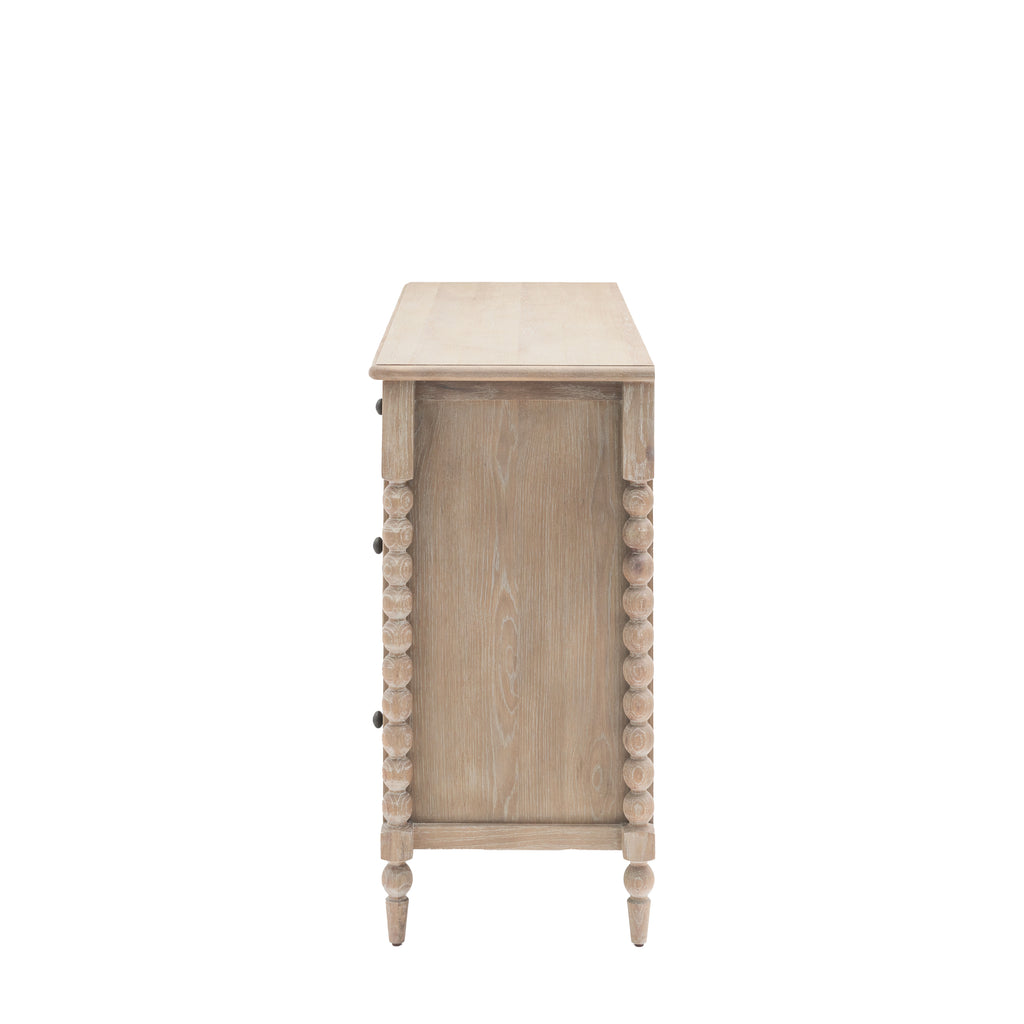 Bobbin hand turned leg bedroom chest in lime wash