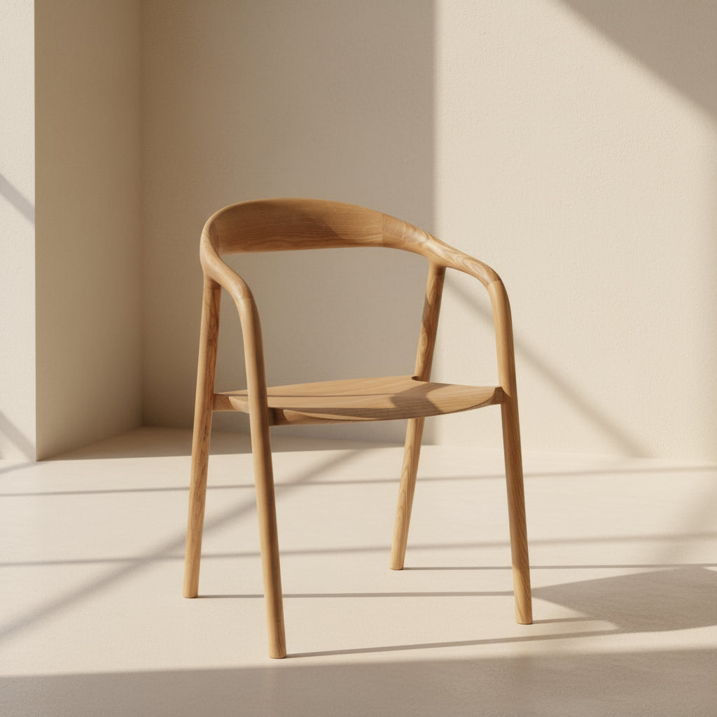 Wooden chair with armrests on a white background