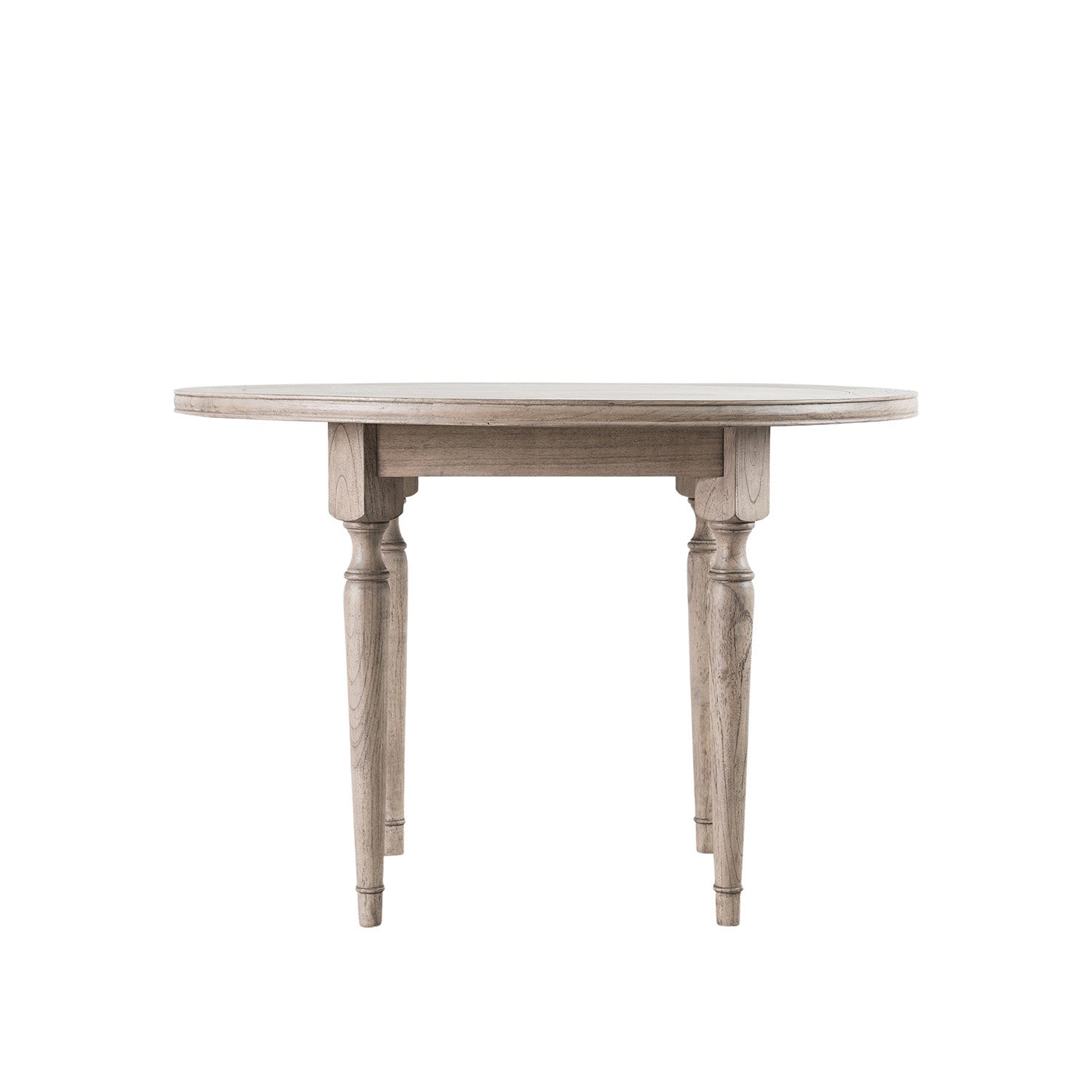 Faringdon Round Dining Table with elegant parquet wood top design, featuring sturdy turned legs and natural wood finish, perfect for family dining spaces.