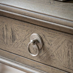 Detail shot of Faringdon Dressing Table drawer handles and hardware finishes