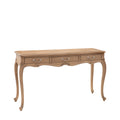 Wooden dressing table with curved legs on a white background