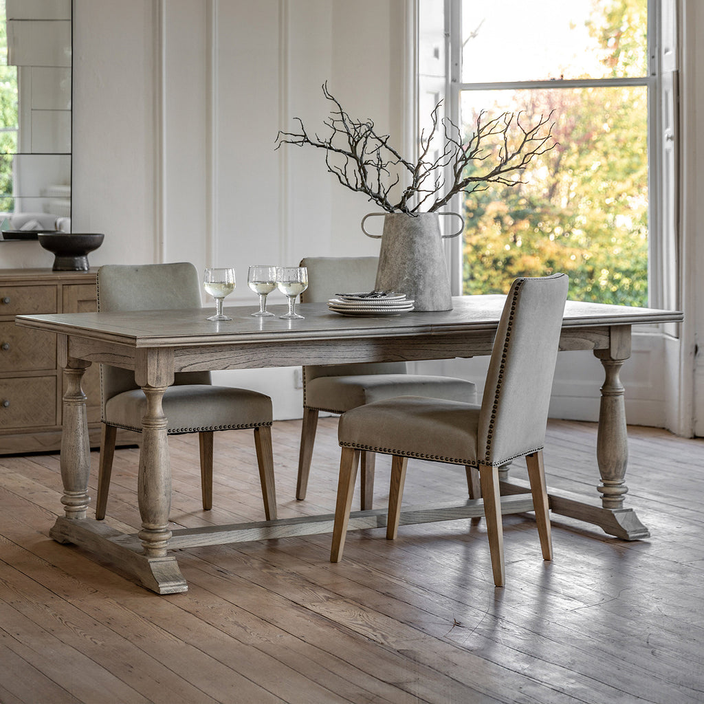 Faringdon Extending Dining Table fully extended, displaying the expansion leaf and increased seating capacity, ideal for family gatherings and entertaining