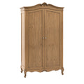Wooden wardrobe with decorative top on a white background