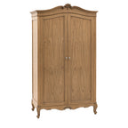 Wooden wardrobe with decorative top on a white background