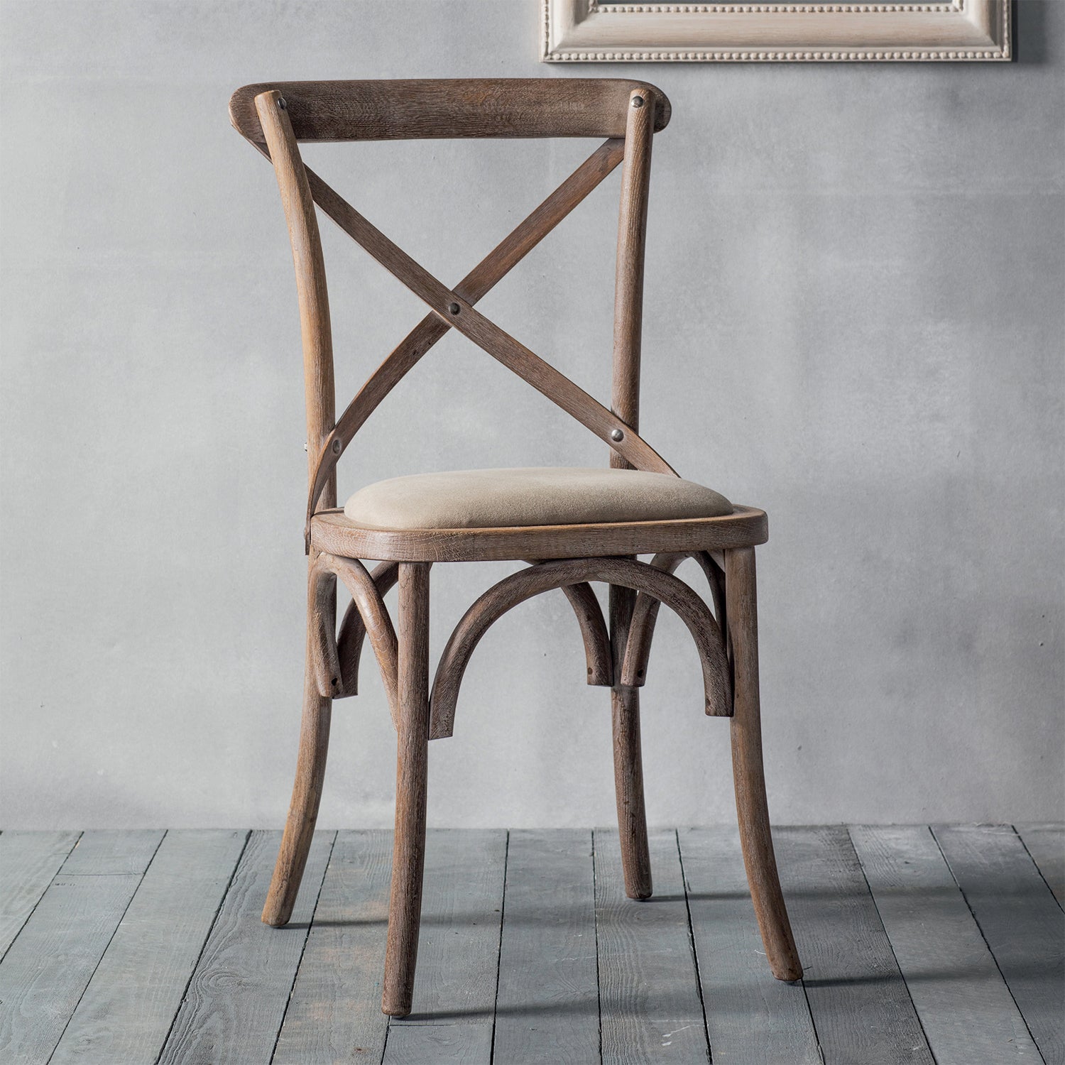Cafe Chair Washed Oak Linen - Set Of 2